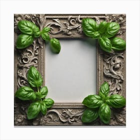 Photo Frame With Basil Leaves 1 Canvas Print