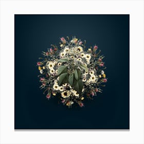 Vintage Pagoda Dogwood Flower Wreath on Teal Blue n.0268 Canvas Print