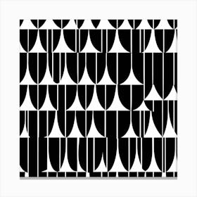 Retro Inspired Linocut Abstract Shapes Black And White Colors art, 201 Canvas Print