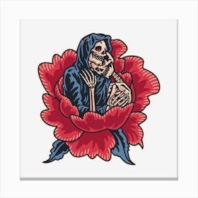 Skeleton On A Rose Canvas Print