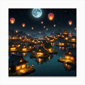 Asian Village At Night Canvas Print