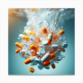 Pills Floating In Water Canvas Print