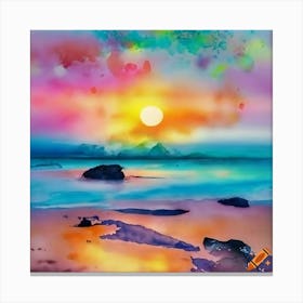 Craiyon 002729 Beautiful Sunset On A Beach That Makes The Sea Glitter Canvas Print