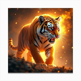 A Tiger With A Dynamic, Fiery Background Representing Its Energy Canvas Print