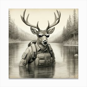 Deer In The Water 6 Canvas Print