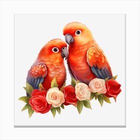 Parrots And Roses 8 Canvas Print