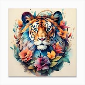 Tiger With Flowers Canvas Print