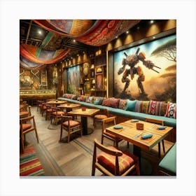 A Vibrant And Lively Dining Space In A Futuristic Canvas Print