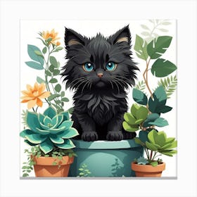 Black Cat In Pot Canvas Print