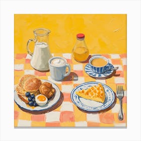 Coffee & Breakfast Yellow Checkerboard 3 Canvas Print