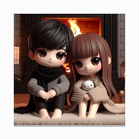 Just a Couple Sitting In Front Of Fireplace Canvas Print