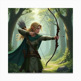 Elf Archer With Silver Bow In Enchanted Forest Clearing 1 Canvas Print