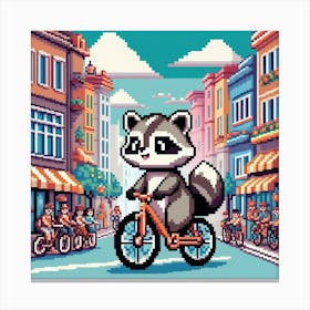 Raccoon On A Bicycle art 4 Canvas Print