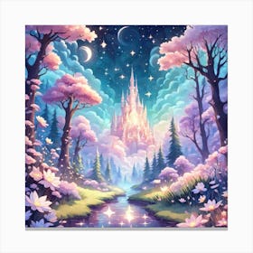 A Fantasy Forest With Twinkling Stars In Pastel Tone Square Composition 352 Canvas Print