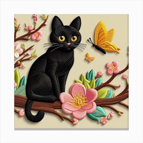 Black Cat With Butterfly Canvas Print