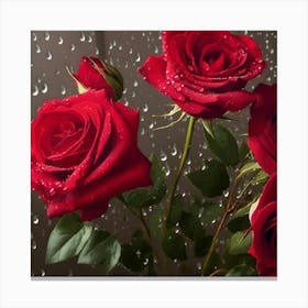 Red Roses In Rain Canvas Print