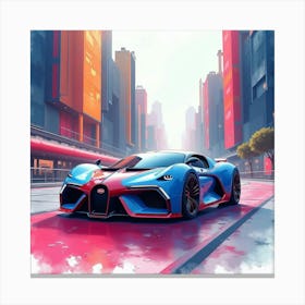 Bugatti Bolide Set In A Colorful Watercolor Futuristic City 1 Canvas Print