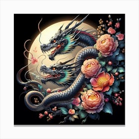 Dragon And Roses Canvas Print