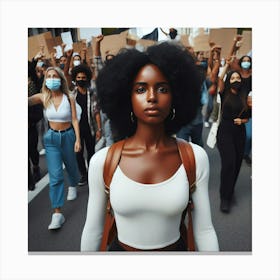 Black Woman In Front Of Protesters Canvas Print