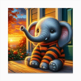 Elephant Sitting On Porch Canvas Print