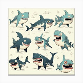 Cartoon Sharks Leinwandbild