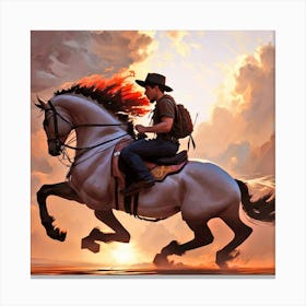 Cowboy On Horseback 3 Canvas Print