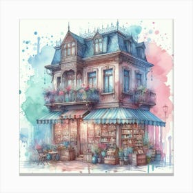 Two storey old bookstore watercolour painting Canvas Print