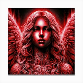 Beautiful Angel Portrait In Red And Black Drawing 1 Canvas Print