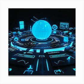 A Meticulous Digital Illustration Of A Futuristic Business Interface Conceived Within The Virtual R Canvas Print