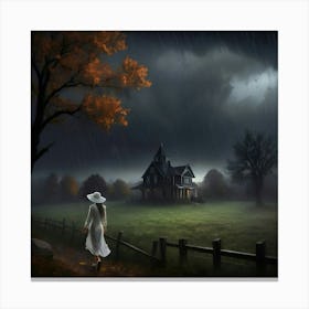 Girl Walks By A House Canvas Print