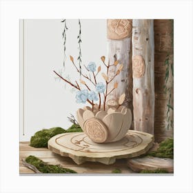 Moss And Flowers Wood Canvas Print