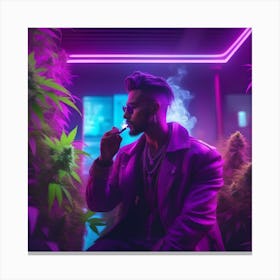 Man Smoking Marijuana In Neon Lights Canvas Print