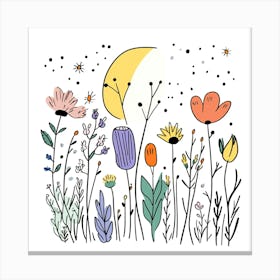 Cute Line Art Wildflowers 11 Canvas Print