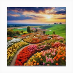 Flower Garden At Sunset Canvas Print