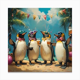 Tropical Penguin Beach Party Fun 7 Canvas Print