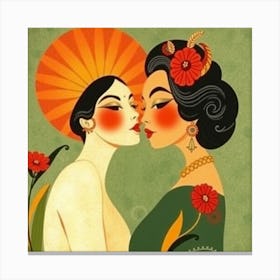 Kissing Mexican Women Canvas Print