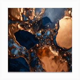 Dark Blue And Copper Marble  Abstract Liquid Paint Canvas Print