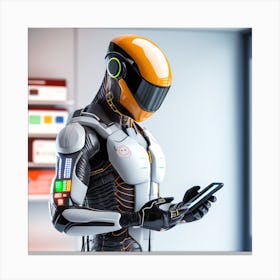 Robot Holding A Tablet Canvas Print