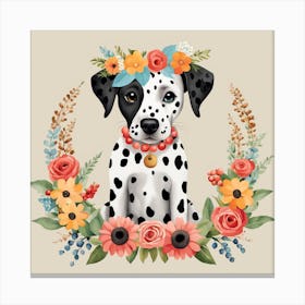 Floral Baby Dalmatian Dog Nursery Illustration (24) Canvas Print