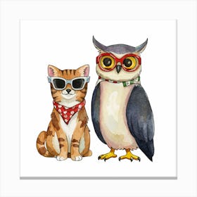 Cat And Owl Canvas Print