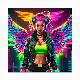 Neon Girl With Wings 10 Canvas Print