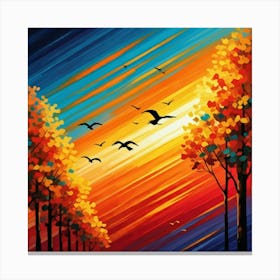 Sunset With Birds Canvas Print