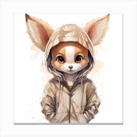 Watercolour Cartoon Fennec Fox In A Hoodie Canvas Print