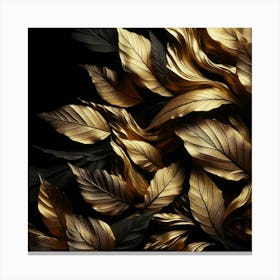 Gold Leaves On Black Background 2 Canvas Print