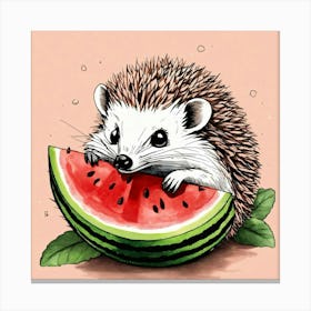 Hedgehog Eating Watermelon Canvas Print