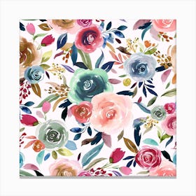 Sweet Watercolour Romance Bouquet Square Canvas Print
