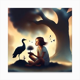 Girl And A Bird Canvas Print