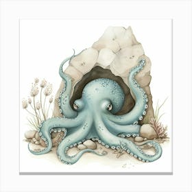 Storybook Style Octopus In A Cave 1 Canvas Print