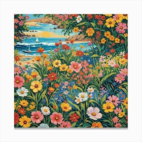 Flowers By The Sea Canvas Print