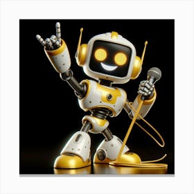 An Adorable White and Gold Robot with a Microphone is Ready to Rock and Roll and Party All Night Long Canvas Print